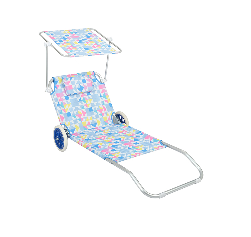 Foldable Beach Trolley with Wheels and Head Pillow for Portable Use