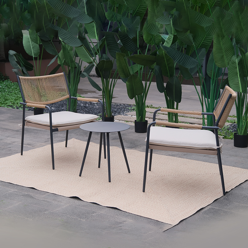 Lightweight 3-Piece Aluminum Bistro Set AF4220 with Olefin Fabric Chairs and Aluminum Table Top