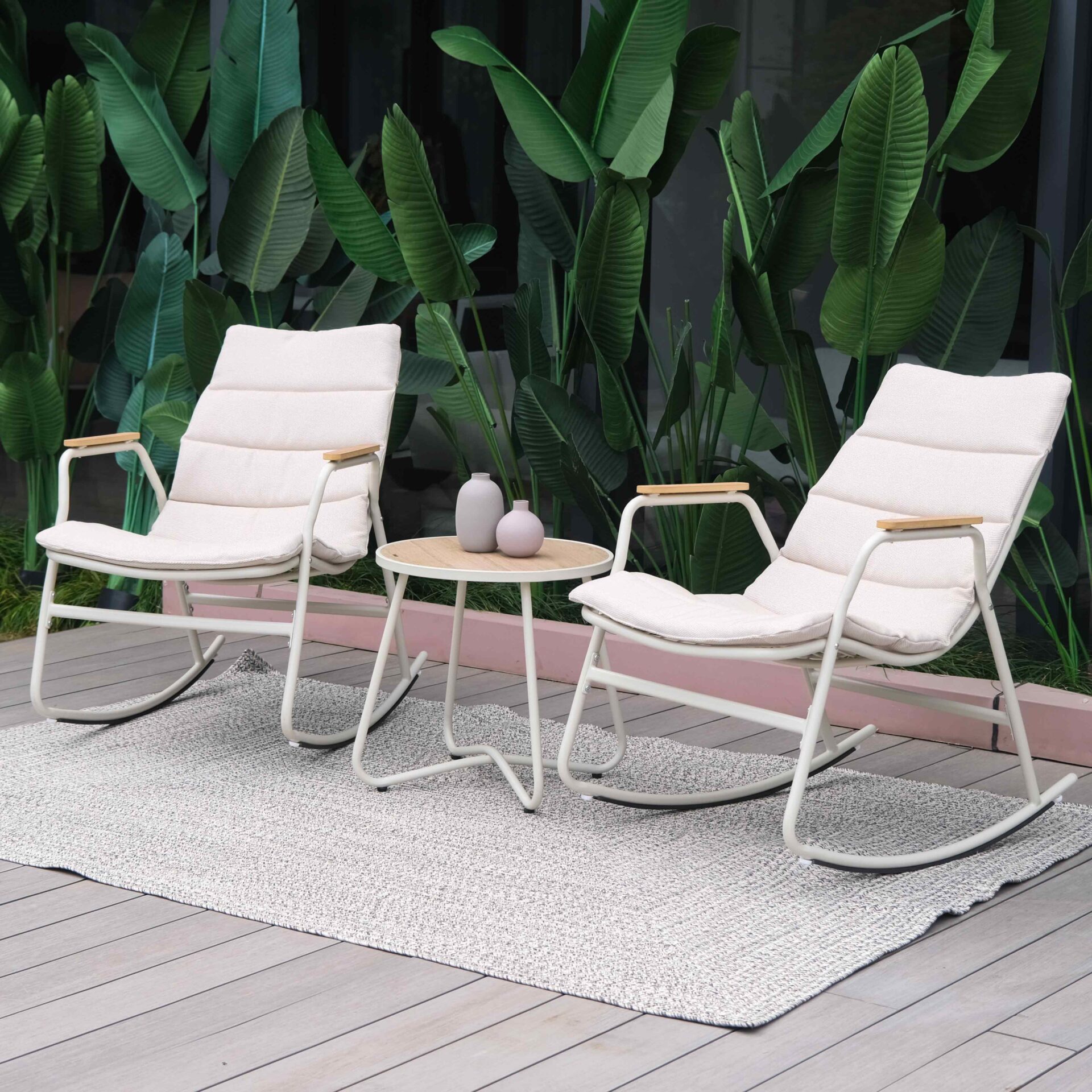 Compact 2-Person Outdoor Bistro Set with Steel Frame and Spun Poly Fabric Chairs