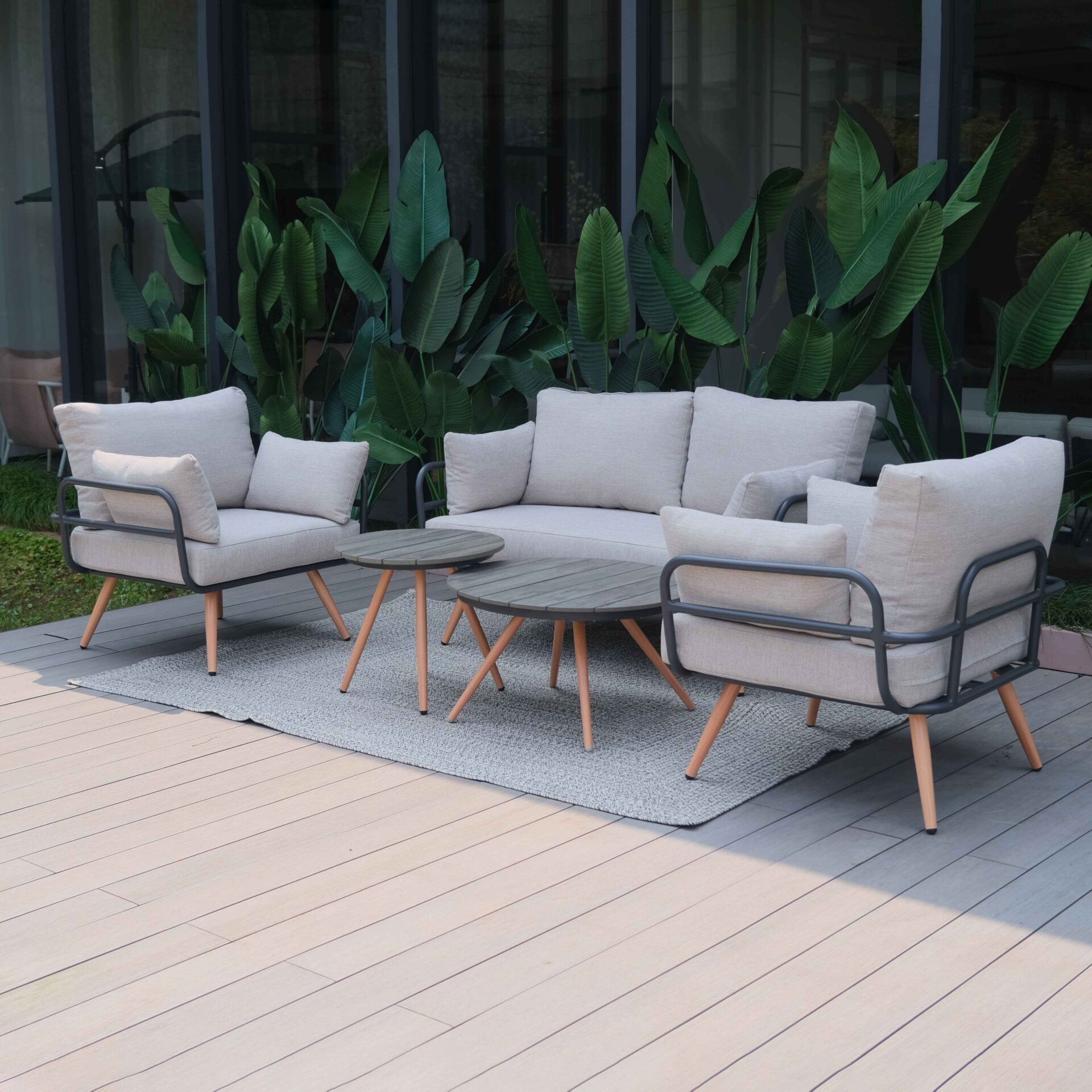 5-Piece Outdoor Sofa Set with Durable Aluminum Frame, Olefin Fabric Cushions & Polywood Table Top