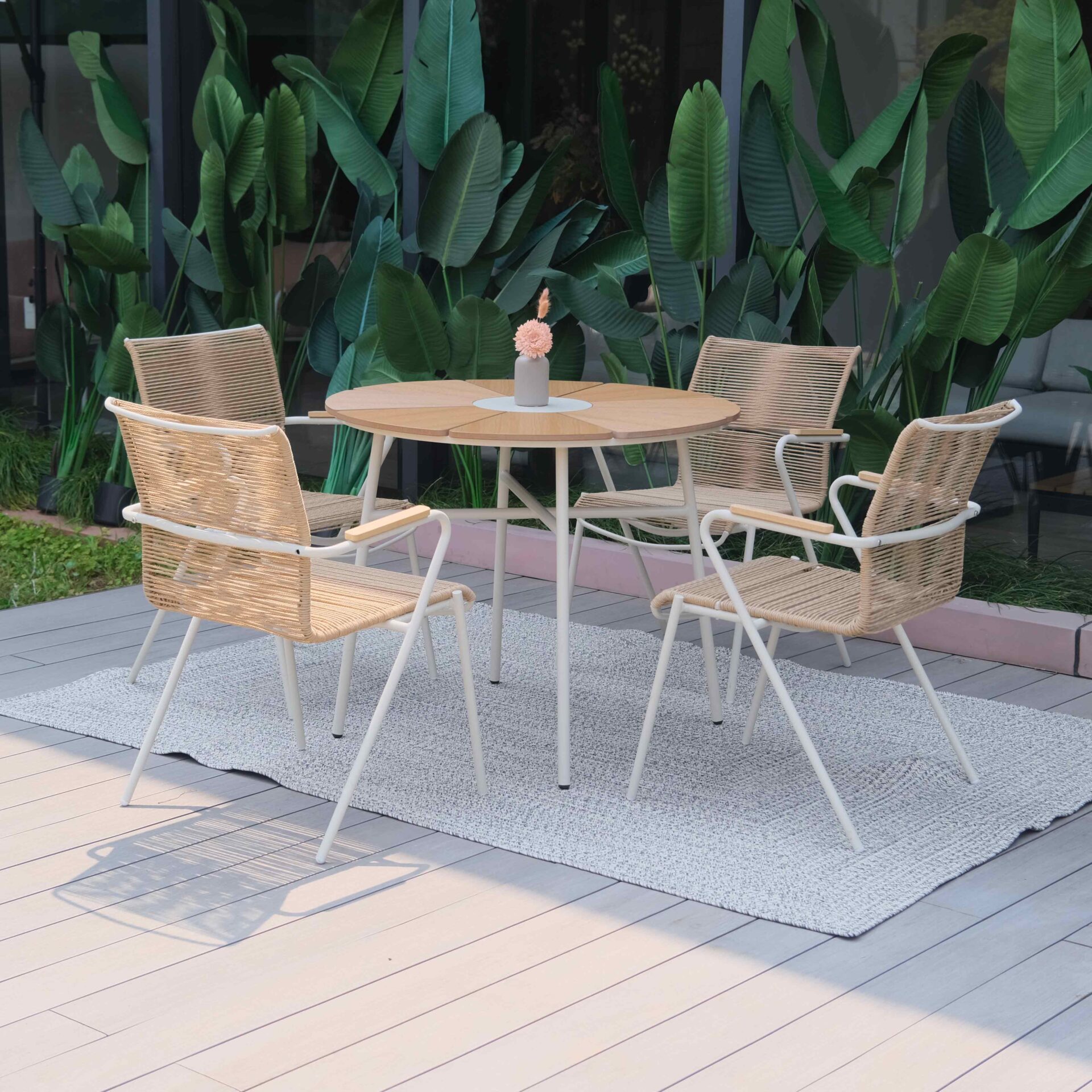 Complete 5-Piece Outdoor Dining Set with PE Rattan Tabletop and Sturdy Steel Frame