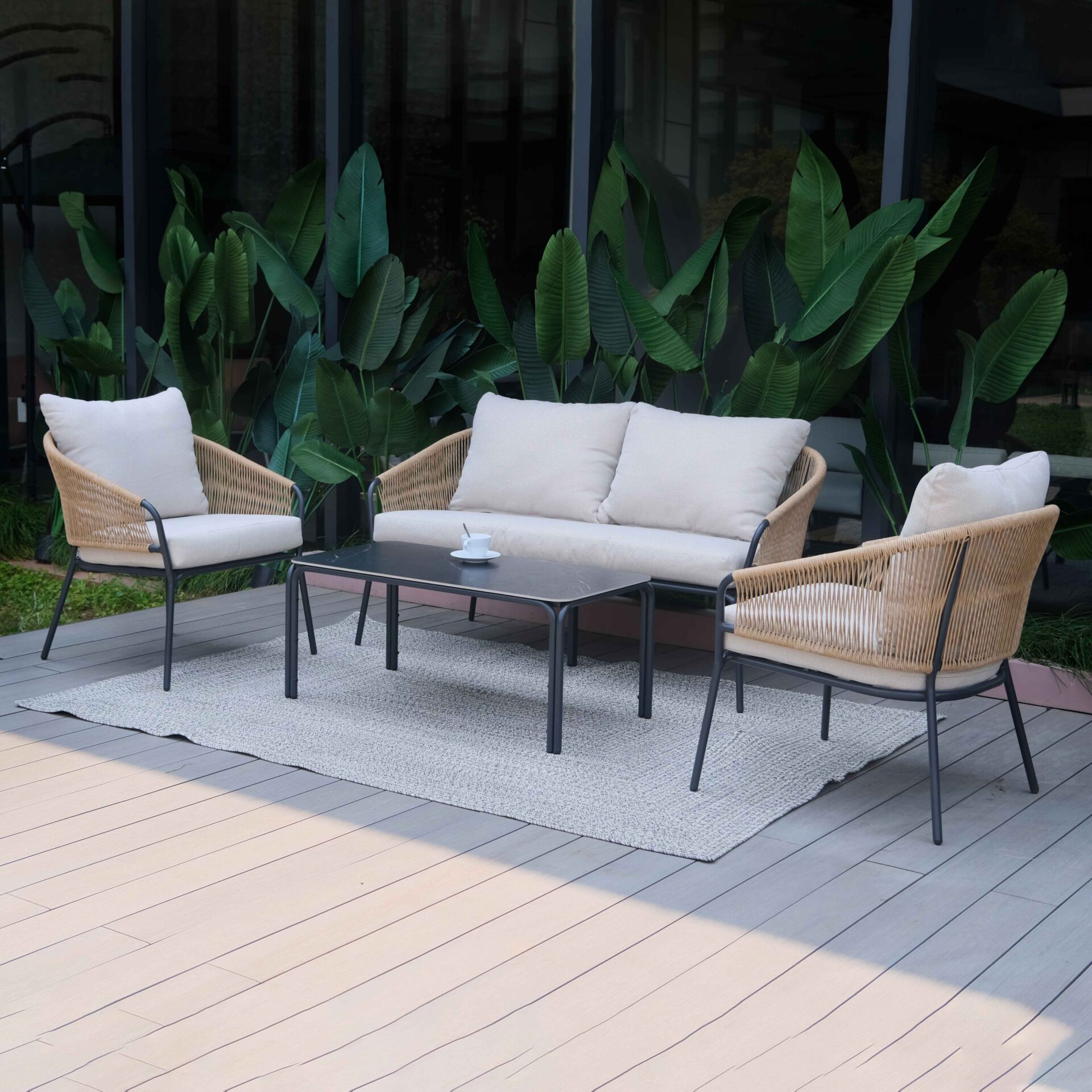 4 Piece Aluminum PE Rattan Sofa Set with Cushions AF4209