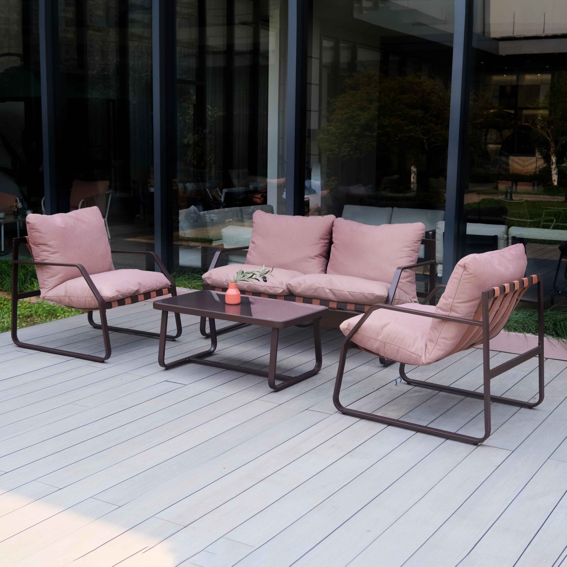 4-Piece Outdoor Sofa Set with Spun Poly Fabric and Steel Frame – Ideal for Patio Seating