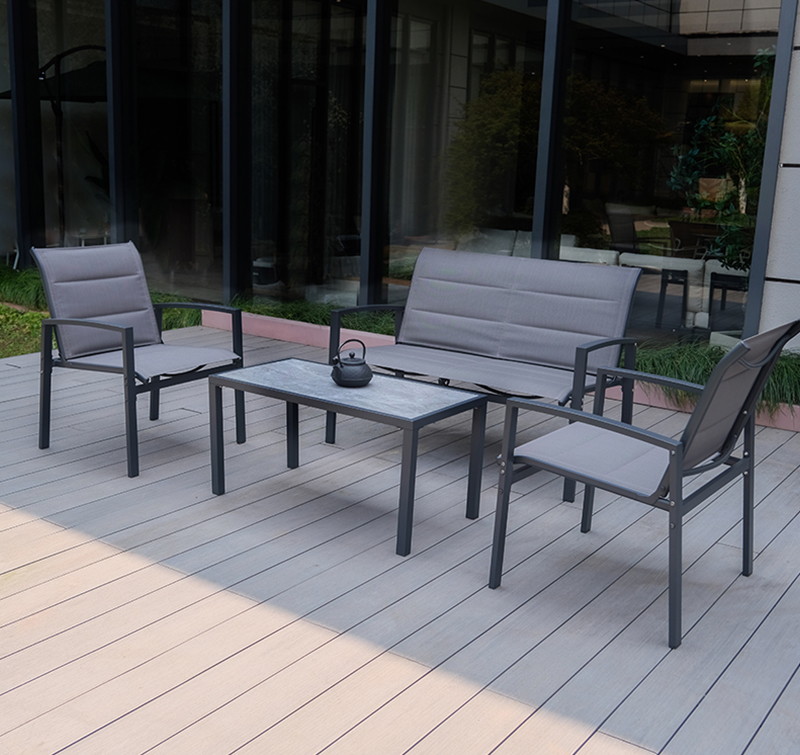 Durable 4-Piece Outdoor Loveseat Set with All-Weather Poly Stone Table and Sling Fabric