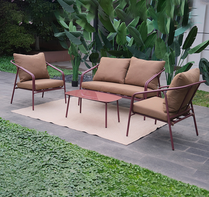 Complete 4-Piece Patio Set AF2511 with Loveseat, Tempered Glass Table & Polypropylene Fabric