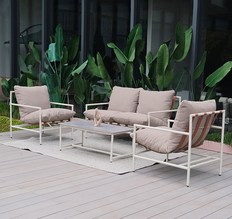 4-Piece Patio Sofa Set Featuring a Natural Slate Table Top and Durable Steel Frame