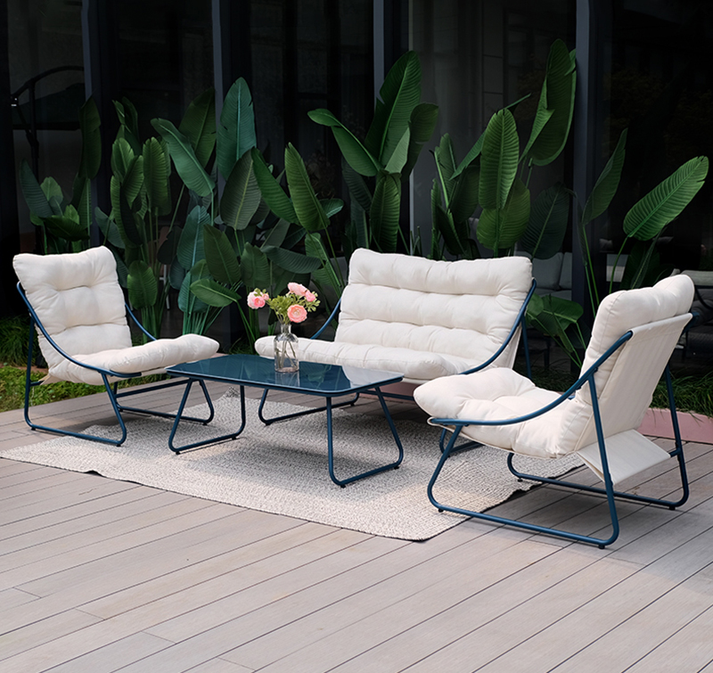 Positano Style 4pc Outdoor Sofa Set, Steel Frame & Glass Top