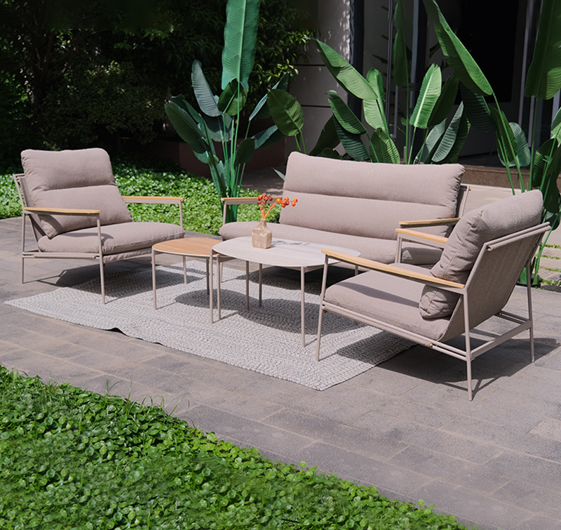 5-Piece Outdoor Living Set Featuring Eco-Friendly Recycled Fabric and a Natural Slate Table Top