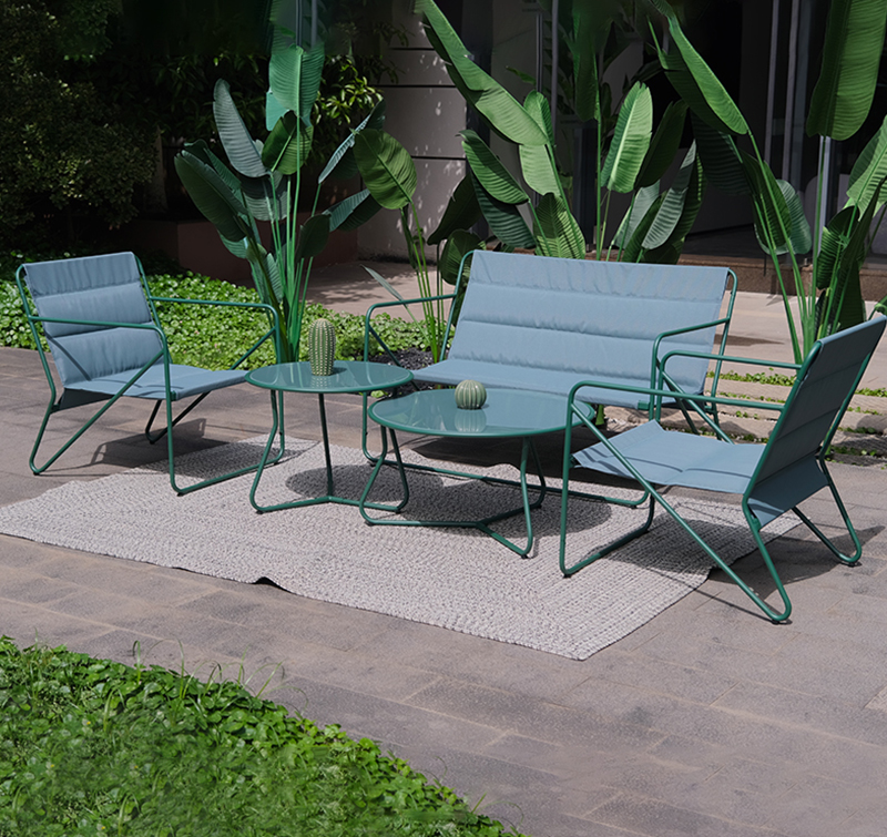 Modular 5-Piece Outdoor Sofa Set SF6415 with Loveseat, Armchairs & Dual-Top Tempered Glass Tables