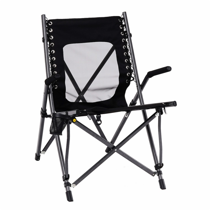 Folding Fishing Hardarm Bungee Mesh Camping Picnic Chair with Armrest