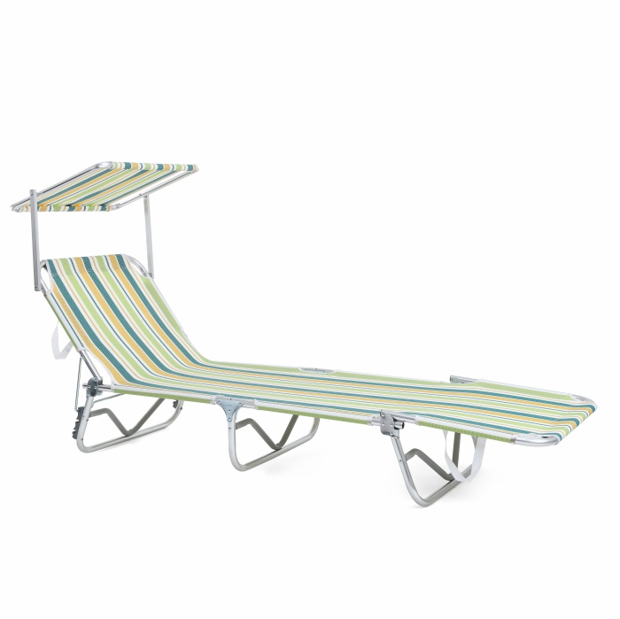 Sun Lounge Chair Aluminium Beach Folding Chaise Lounger Outdoor Bed with Canopy