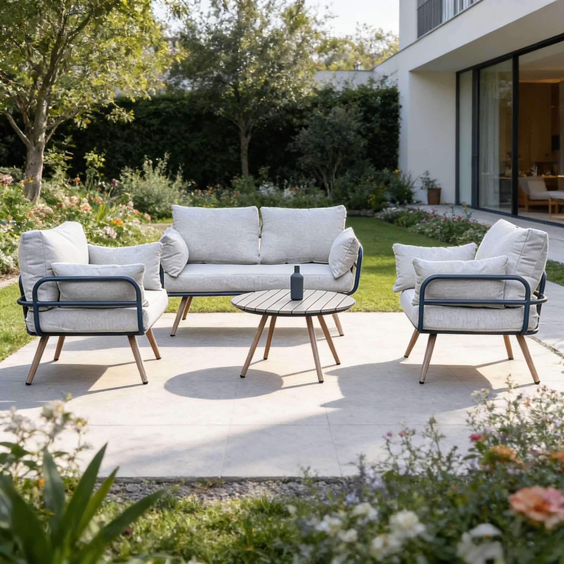 Denton 4 Piece Aluminum Conversation Sofa Set with Cushions AF2108